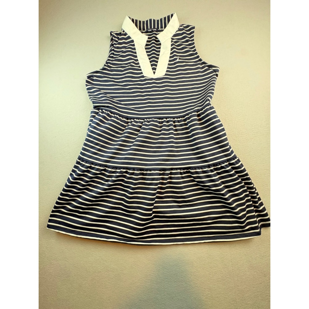 Nautica Jeans Womens XXL Navy Blue White Striped Tiered Sleeveless Polo Dress